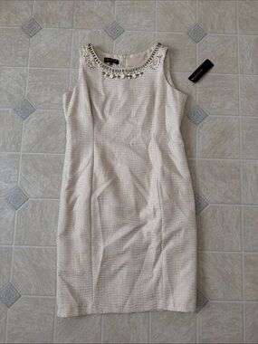 Jones New York Cream Beaded Neck Sheath Dress New with tag